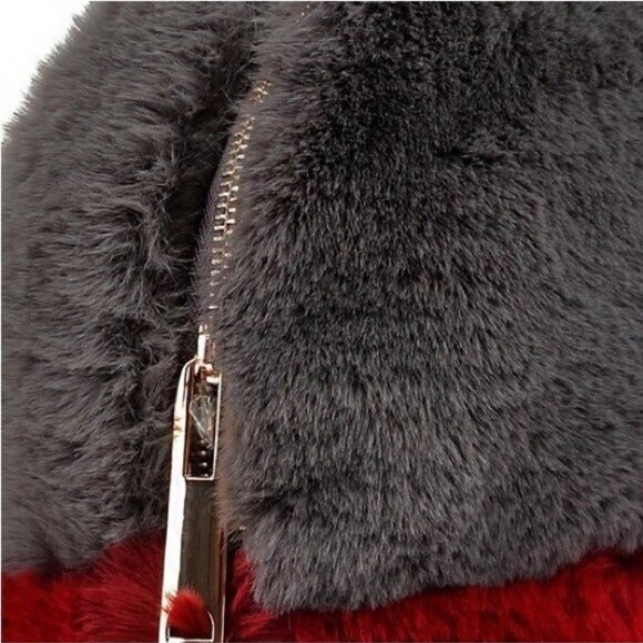 Faux Fur Backpack Gray Burgundy Travel School Vacation Academia Fuzzy - Picture 4 of 13